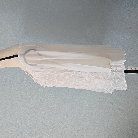 COLDWATER CREEK White Embroidered 3/4 Sleeves Blouse Sz XL 16 Tie Scoop Neck - Picture 5 of 12